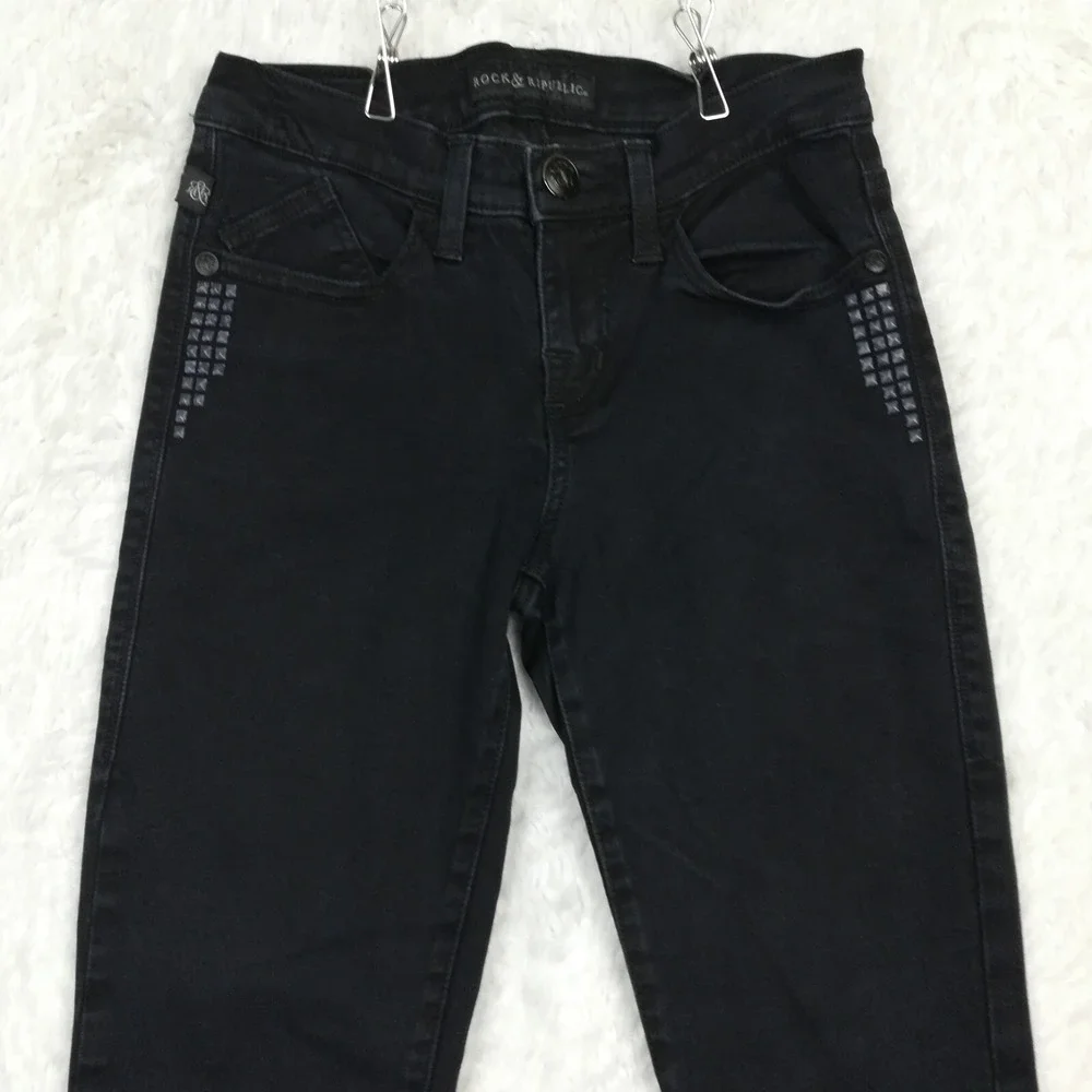 Rock & Republic Womens Jeans Berlin Skinny‎ Blue Denim Studded Navy Mid Rise 6
